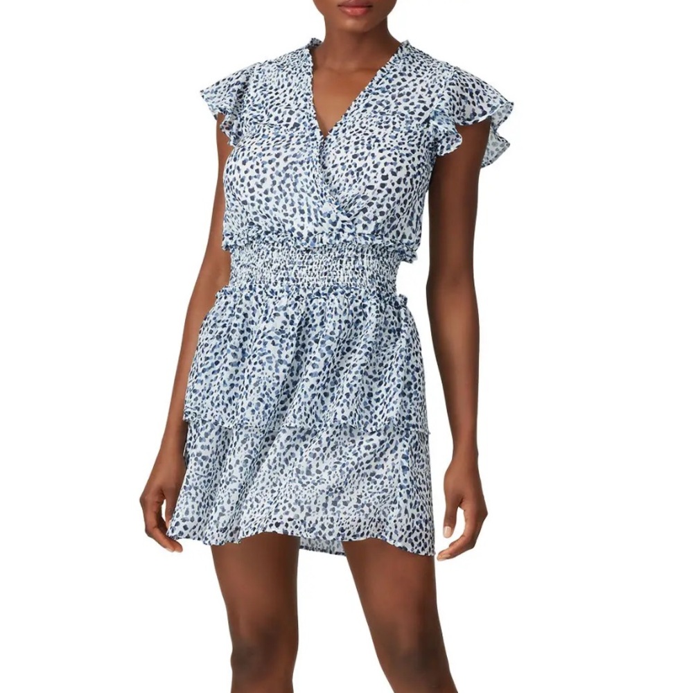 Slate and Willow White and Blue Patterned Mini Dress